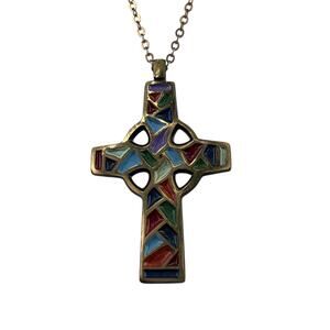Terra Sancta Guild Cross Mosaic Style Necklace Israel 24" Chain